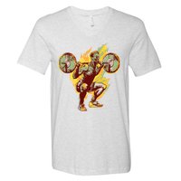 Man Squatting V-Neck T-Shirt