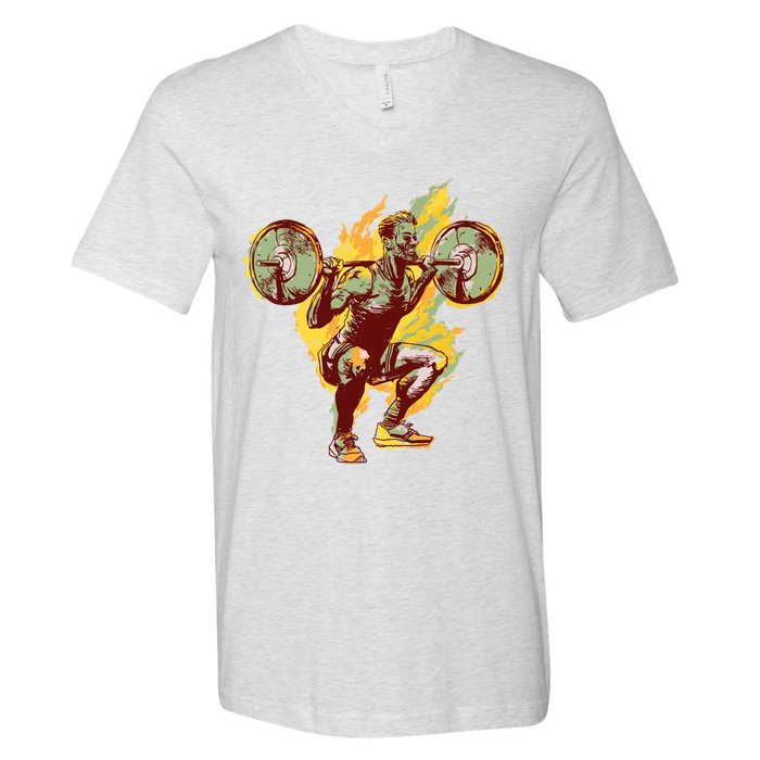 Man Squatting V-Neck T-Shirt