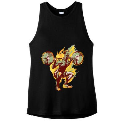 Man Squatting Ladies PosiCharge Tri-Blend Wicking Tank