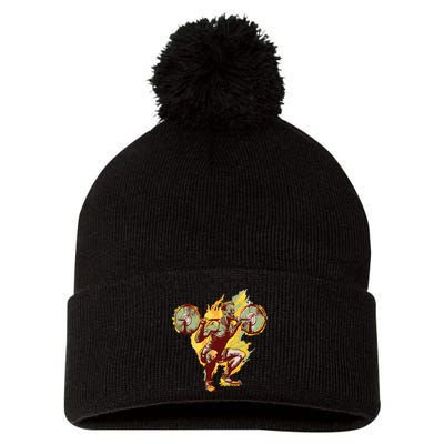 Man Squatting Pom Pom 12in Knit Beanie