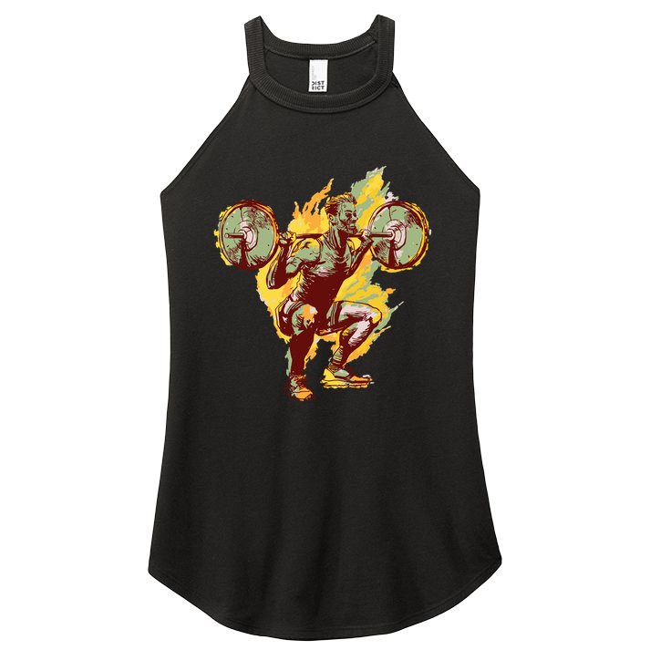 Man Squatting Women's Perfect Tri Rocker Tank