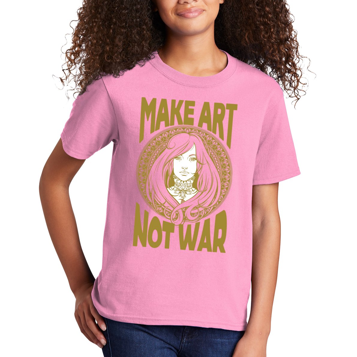Make Art Not War Cameo Portrait Kids T-Shirt