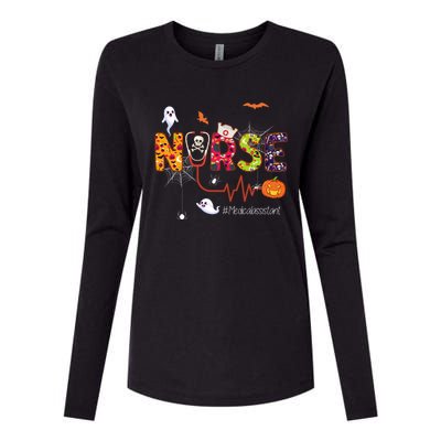 Medical Assistant Nurse Scary Halloween Ghost Spider Nursing Gift Womens Cotton Relaxed Long Sleeve T-Shirt