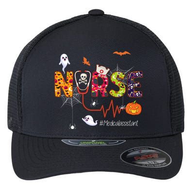 Medical Assistant Nurse Scary Halloween Ghost Spider Nursing Gift Flexfit Unipanel Trucker Cap