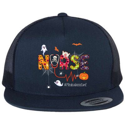 Medical Assistant Nurse Scary Halloween Ghost Spider Nursing Gift Flat Bill Trucker Hat