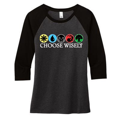 Mana Symbols Gathering Magic Choose Wisely  Women's Tri-Blend 3/4-Sleeve Raglan Shirt