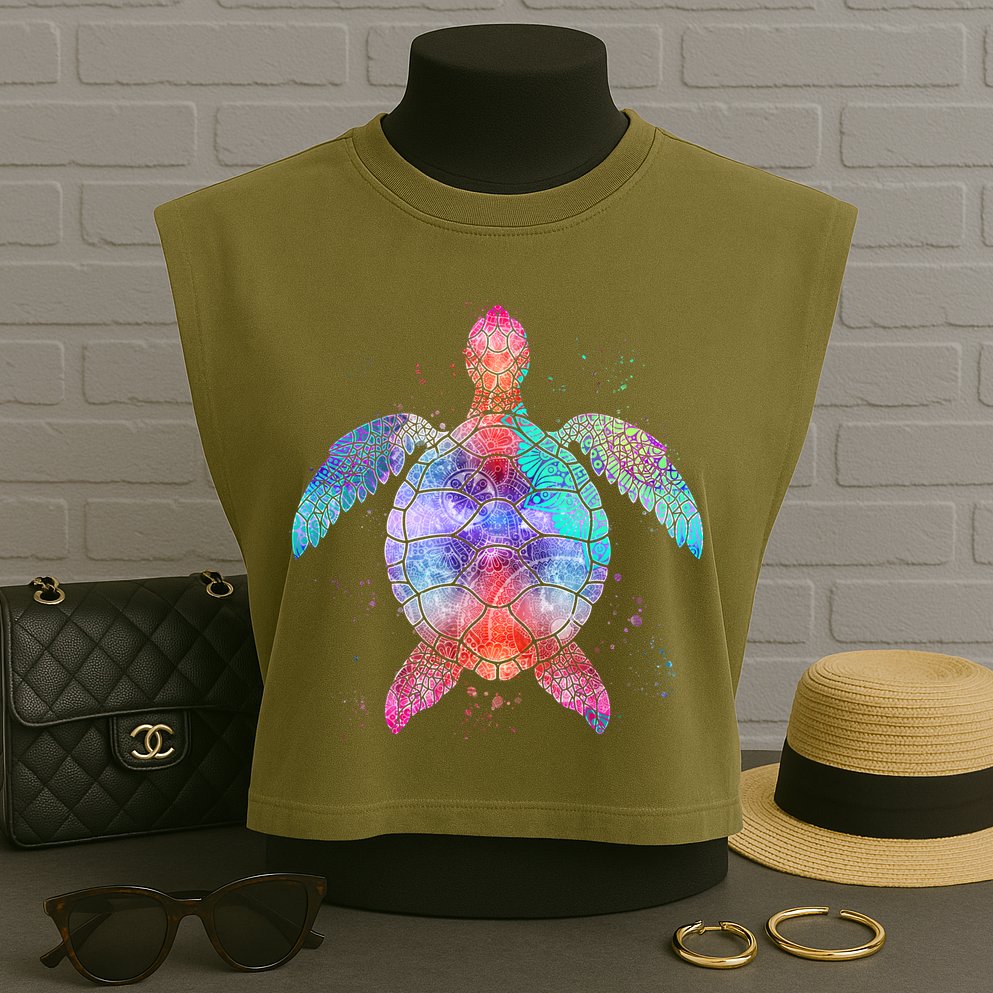 Mandala Sea Turtle Garment-Dyed Women's Muscle Tee