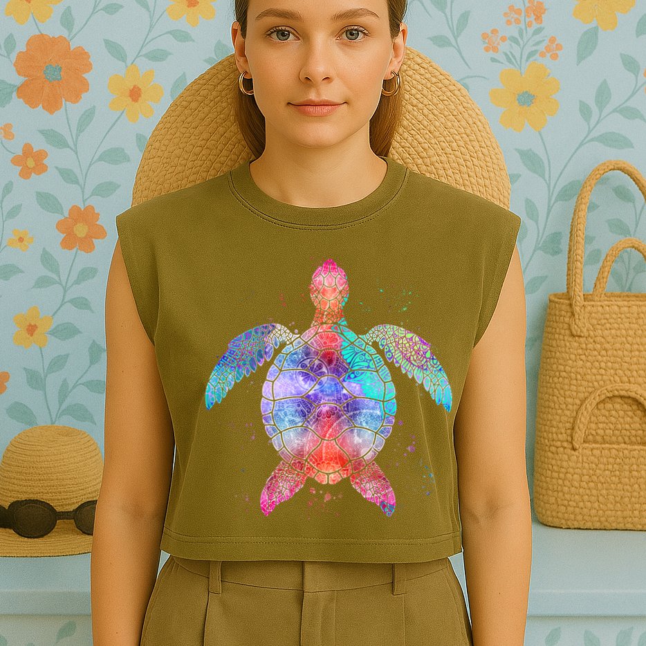 Mandala Sea Turtle Garment-Dyed Women's Muscle Tee