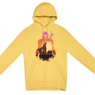 Mando Sunset Illustration Cool Graphic Premium Pullover Hoodie