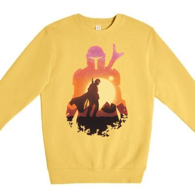 Mando Sunset Illustration Cool Graphic Premium Crewneck Sweatshirt