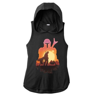 Mando Sunset Illustration Cool Graphic Ladies PosiCharge Tri-Blend Wicking Draft Hoodie Tank