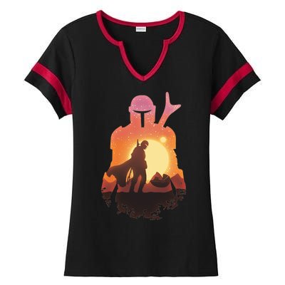 Mando Sunset Illustration Cool Graphic Ladies Halftime Notch Neck Tee