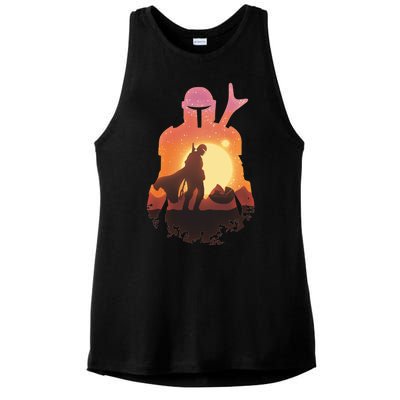 Mando Sunset Illustration Cool Graphic Ladies PosiCharge Tri-Blend Wicking Tank