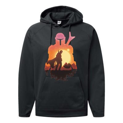 Mando Sunset Illustration Cool Graphic Performance Fleece Hoodie