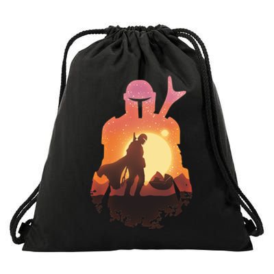 Mando Sunset Illustration Cool Graphic Drawstring Bag