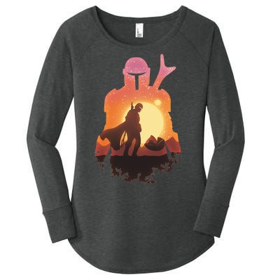 Mando Sunset Illustration Cool Graphic Women's Perfect Tri Tunic Long Sleeve Shirt