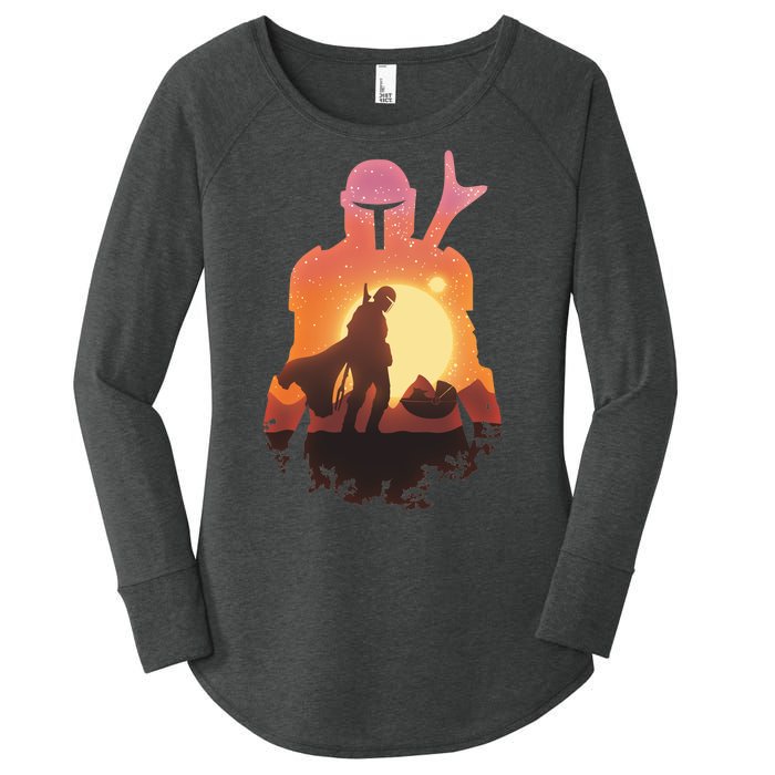 Mando Sunset Illustration Cool Graphic Women's Perfect Tri Tunic Long Sleeve Shirt