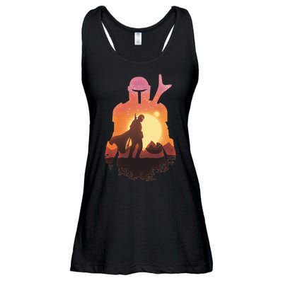 Mando Sunset Illustration Cool Graphic Ladies Essential Flowy Tank