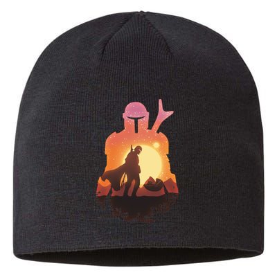 Mando Sunset Illustration Cool Graphic Sustainable Beanie