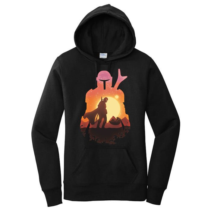 Mando Sunset Illustration Cool Graphic Women's Pullover Hoodie