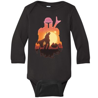 Mando Sunset Illustration Cool Graphic Baby Long Sleeve Bodysuit