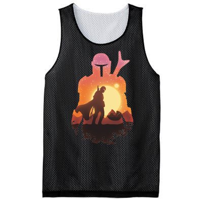 Mando Sunset Illustration Cool Graphic Mesh Reversible Basketball Jersey Tank