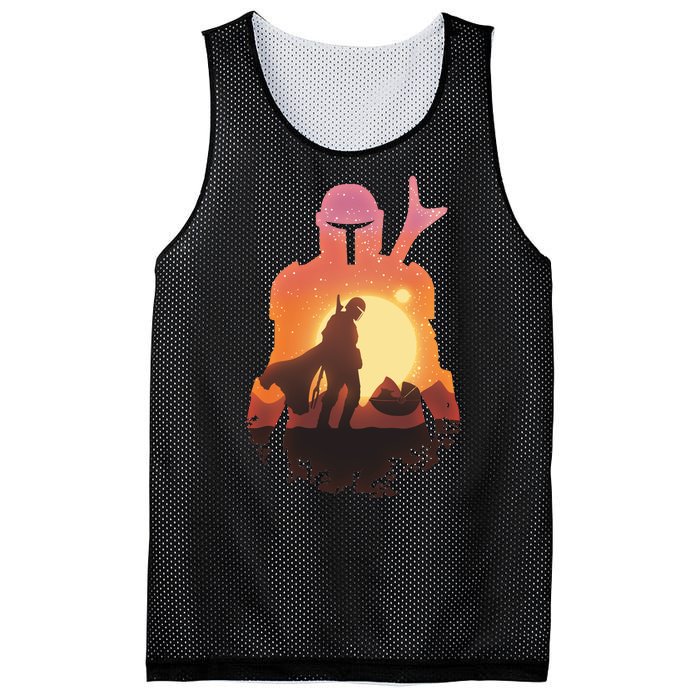 Mando Sunset Illustration Cool Graphic Mesh Reversible Basketball Jersey Tank