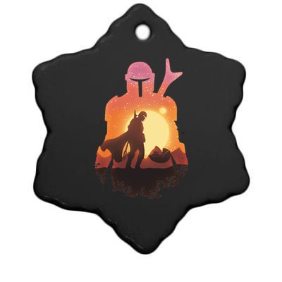 Mando Sunset Illustration Cool Graphic Ceramic Star Ornament