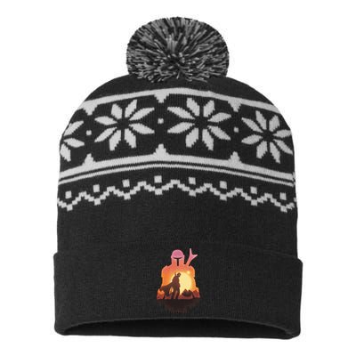 Mando Sunset Illustration Cool Graphic USA-Made Snowflake Beanie