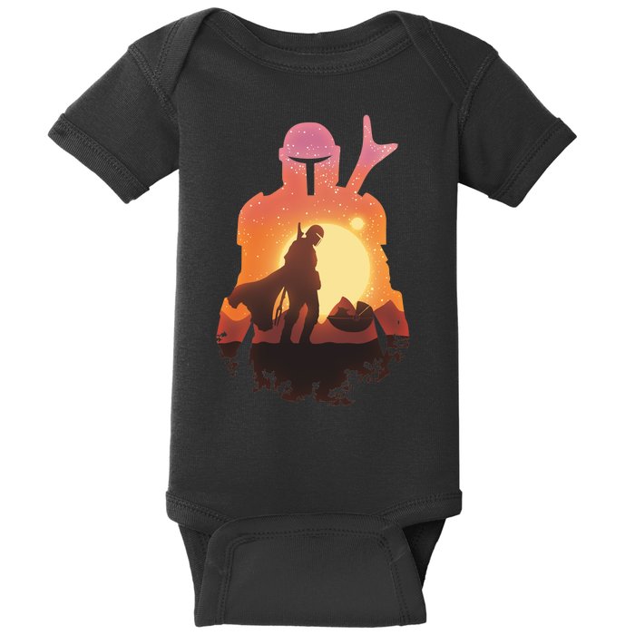 Mando Sunset Illustration Cool Graphic Baby Bodysuit