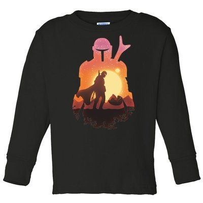 Mando Sunset Illustration Cool Graphic Toddler Long Sleeve Shirt