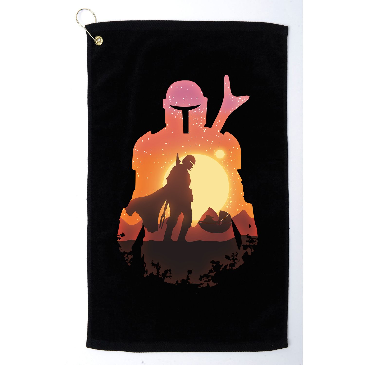 Mando Sunset Illustration Cool Graphic Golf Towel