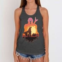 Mando Sunset Illustration Cool Graphic Women's Knotted Racerback Tank