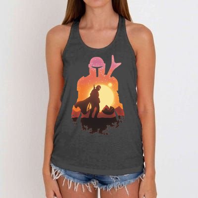 Mando Sunset Illustration Cool Graphic Women's Knotted Racerback Tank