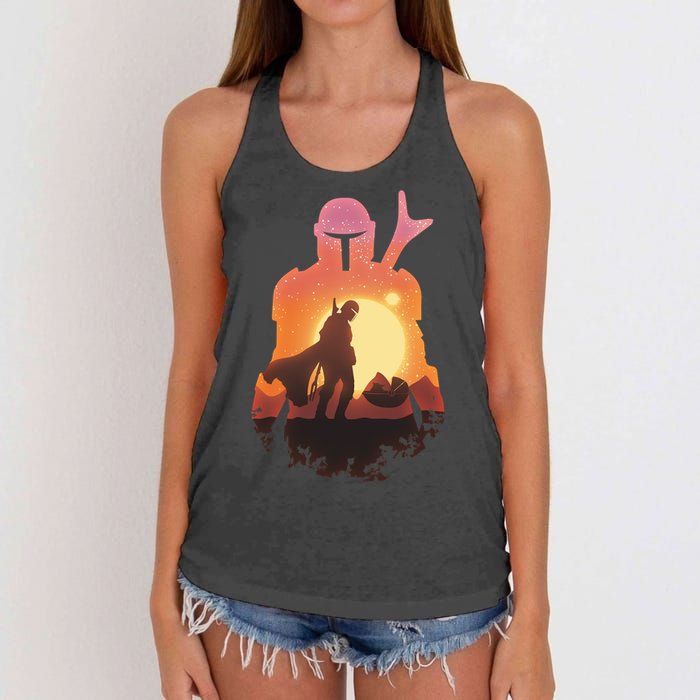 Mando Sunset Illustration Cool Graphic Women's Knotted Racerback Tank