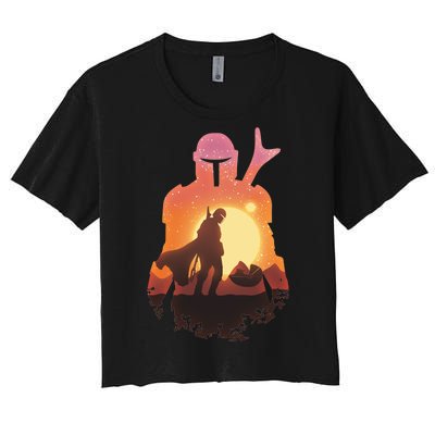 Mando Sunset Illustration Cool Graphic Women's Crop Top Tee