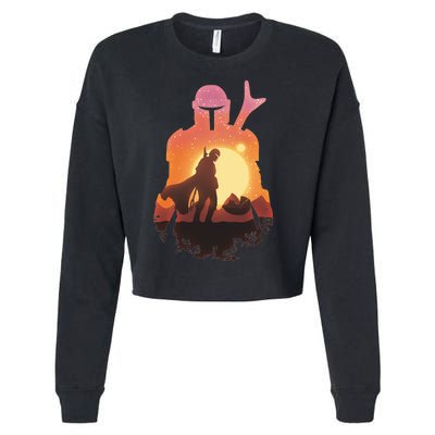 Mando Sunset Illustration Cool Graphic Cropped Pullover Crew