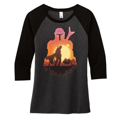 Mando Sunset Illustration Cool Graphic Women's Tri-Blend 3/4-Sleeve Raglan Shirt