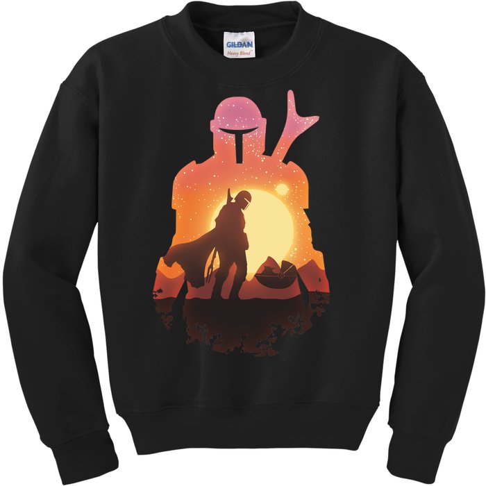 Mando Sunset Illustration Cool Graphic Kids Sweatshirt