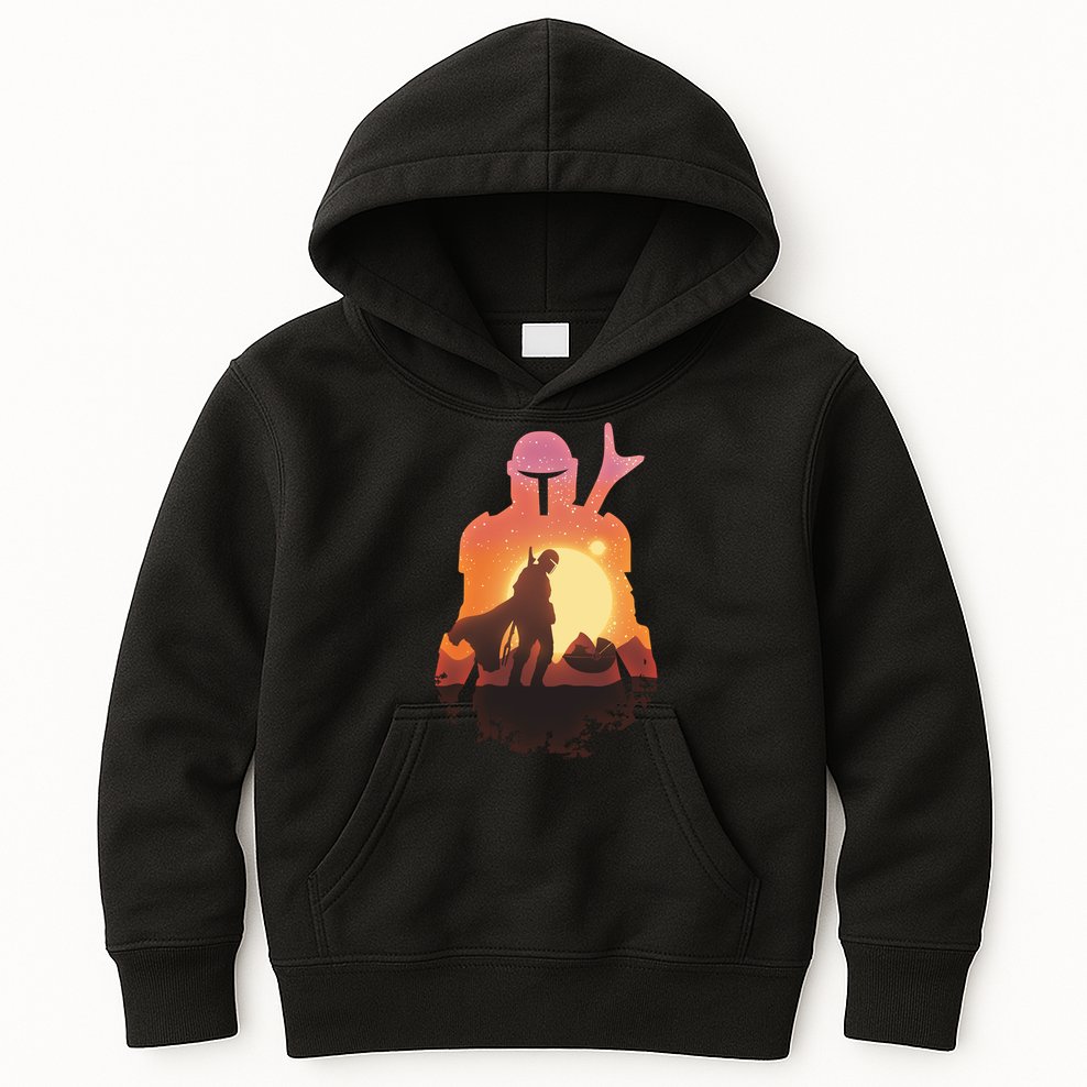 Mando Sunset Illustration Cool Graphic Kids Hoodie