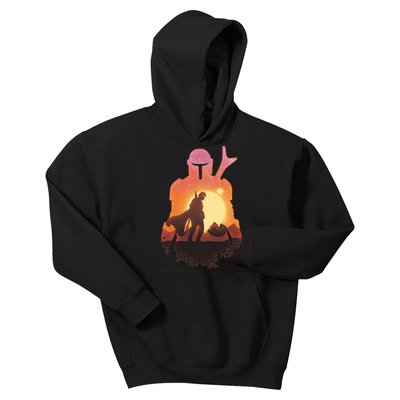 Mando Sunset Illustration Cool Graphic Kids Hoodie