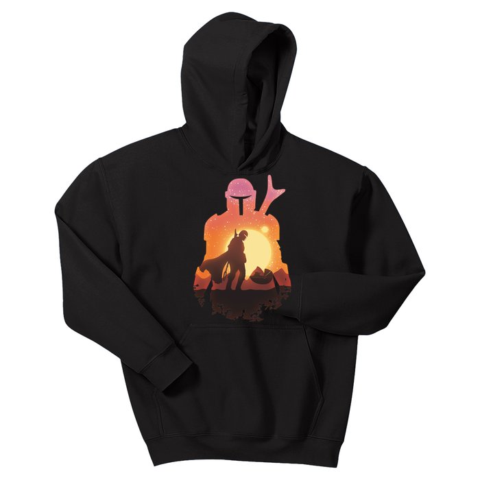 Mando Sunset Illustration Cool Graphic Kids Hoodie