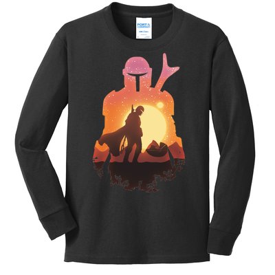 Mando Sunset Illustration Cool Graphic Kids Long Sleeve Shirt