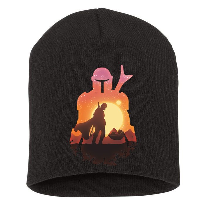 Mando Sunset Illustration Cool Graphic Short Acrylic Beanie