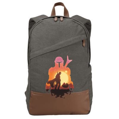 Mando Sunset Illustration Cool Graphic Cotton Canvas Backpack