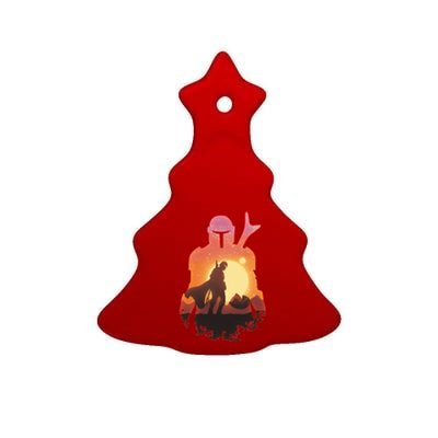 Mando Sunset Illustration Cool Graphic Ceramic Tree Ornament