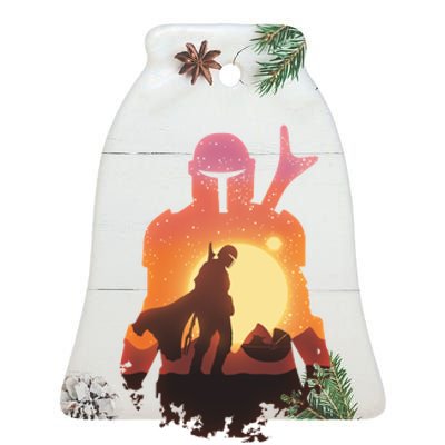 Mando Sunset Illustration Cool Graphic Ceramic Bell Ornament