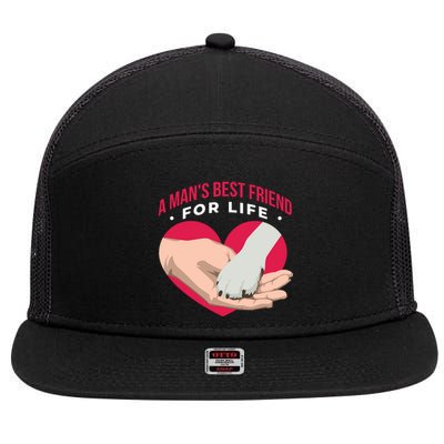 Man's Best Friend For Life Dog 7 Panel Mesh Trucker Snapback Hat