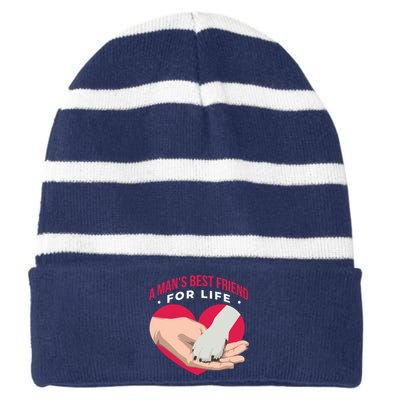 Man's Best Friend For Life Dog Striped Beanie with Solid Band