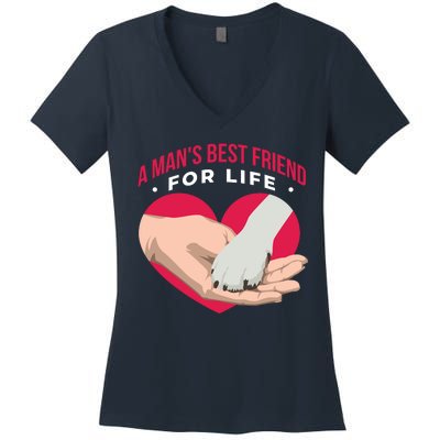 Man's Best Friend For Life Dog Women's V-Neck T-Shirt